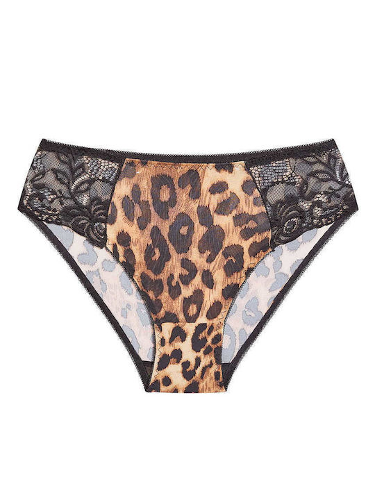 Celestino Damen-Slips Leo Muster Spitze Braun