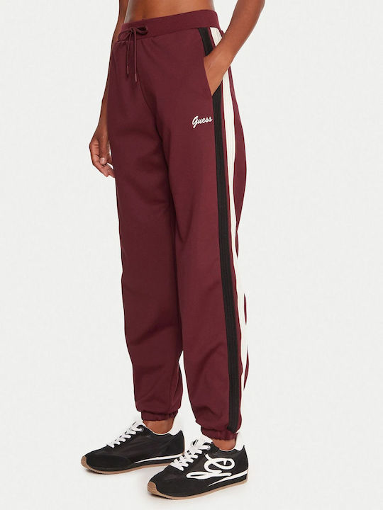 Guess Παντελόνι Φόρμας με Λάστιχο Burgundy