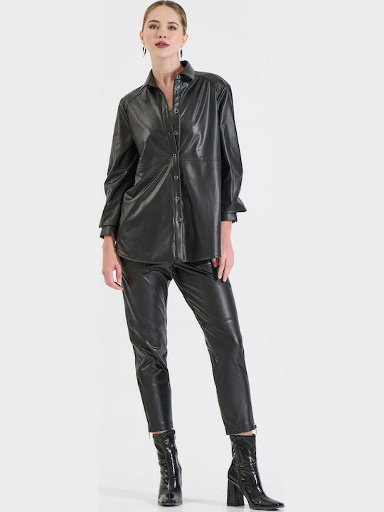 Bill Cost Women's Leather Long Sleeve Shirt Black