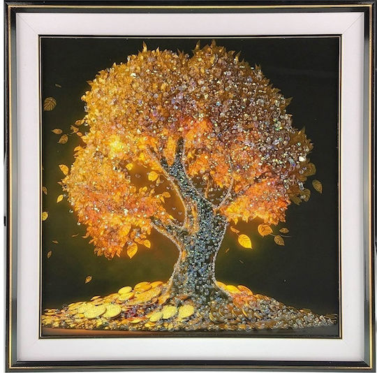 Maxi Größe Geldbaum Leinwand Gemälde Glänzender Effekt In Minimalistischem Rahmen 72x72 cm
