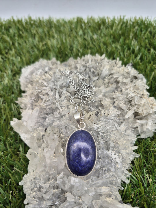 Sterling Silver Necklace Lapis Lazuli – Semi-Precious Stone Steel Chain