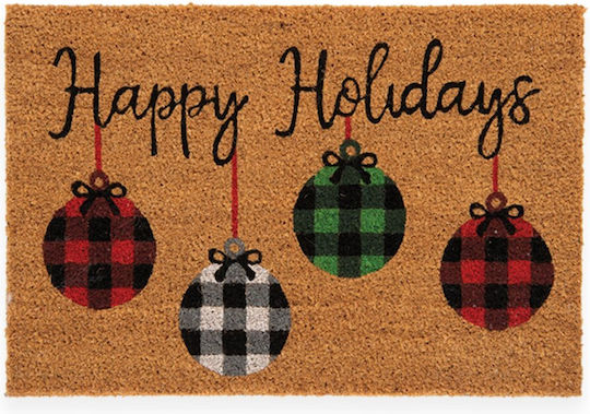 Nef-Nef Homeware Fußmatte aus Kokosnussfasern mit rutschfester Unterlage Happy Holidays Beige 40x60cm