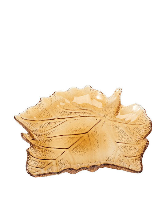 K-M Leaf Διακοσμητικό Μπωλ Γυάλινο Καφέ 26.3x25...