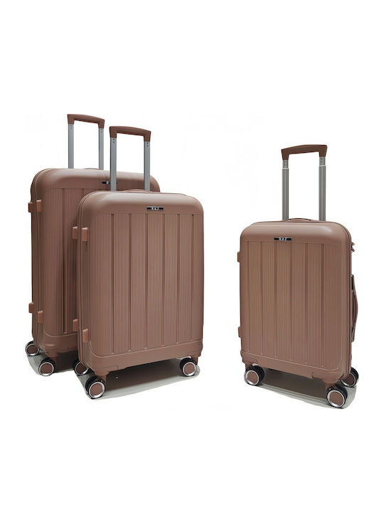 Felbags Hard Pink Gold Travel Suitcases with 4 Wheels Set of 3 Pieces