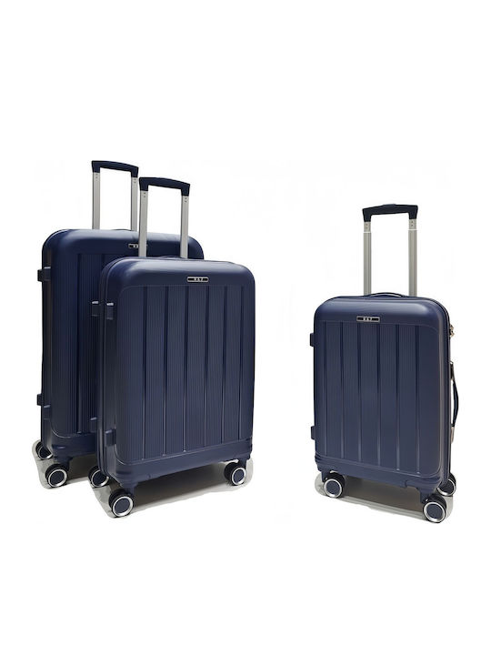 Felbags Travel Suitcases Hard Dark Blue with 4 Wheels Set of 3 Pieces