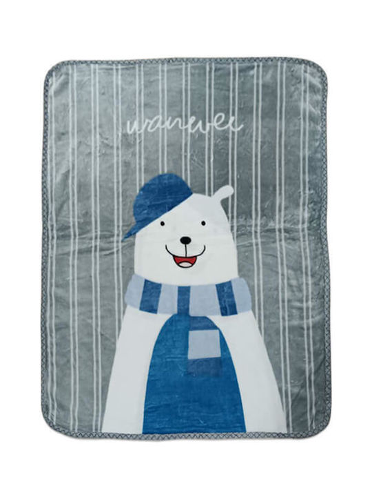 Baby Cot Blanket Happy Bear Velvet Gray 100x130cm