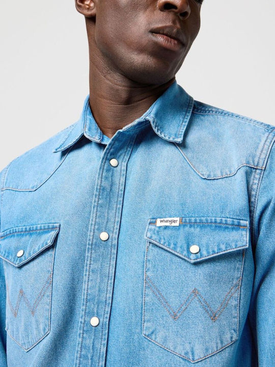 Western Shirt Long-sleeved Corduroy Shirt Light Blue