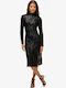 Dress Midi Evening Dress Open Back with Slit Black