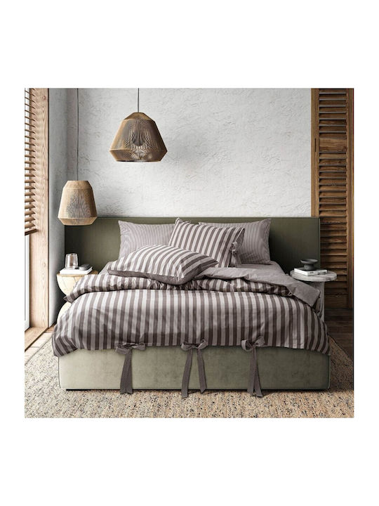 Majoli Bahar Set Husă de Pilotă Bumbac Dublă cu 2 Fețe de Pernă & 1 Cearsaf 200x220 Beige, Brown