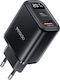 Yesido Charger Without Cable with USB-A Port and USB-C Port 20W Blacks (YC68)