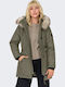 Iris Women's Parka Jacket for Winter with Hood Green