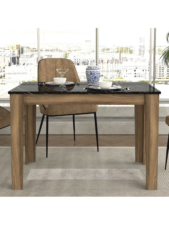 Darlen Table Dining Room Wooden Walnut - Black Marble Effect 110x72x74cm