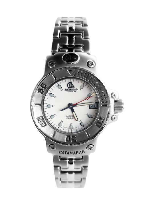 Catamaran Men's Watch Battery with Silver Metal Bracelet