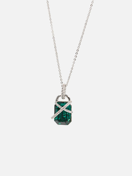 Chrysothemiss Γυναικείο Κολιέ Emerald Orbit Επιπλατινωμένο Πράσινο Κρύσταλλο & Ζιρκόν Chrysothemiss Γυναικείο Κολιέ Emerald Orbit Επιπλατινωμένο Πράσινο Κρύσταλλο & Ζιρκόν