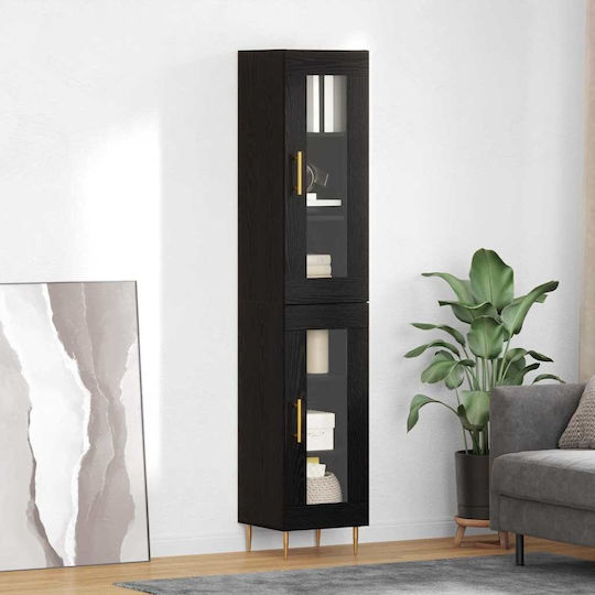 Wall Living Room Display Cabinet made of Wood & Metal with Glass Black Beech 34.5x34x180cm