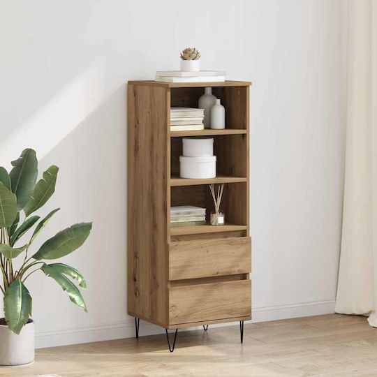 Wall Living Room Display Cabinet made of Wood & Metal with Glass Artisan Oak 40x36x110cm