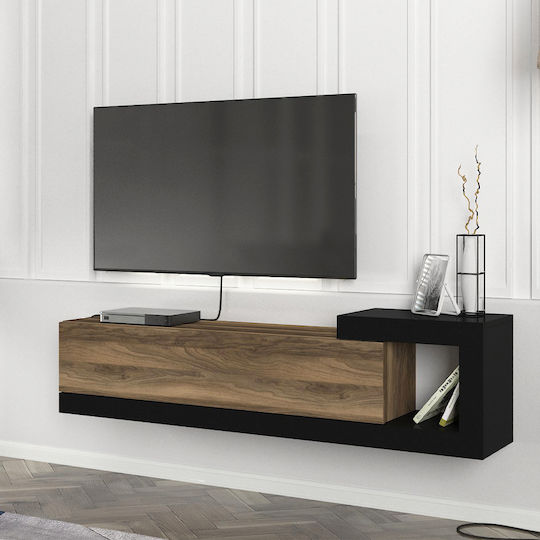 Етажерка TV Volare Стенна Орех - Черен 150x29.6x38.6 cm