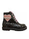 Leather Kids Military Boots with Zipper Black