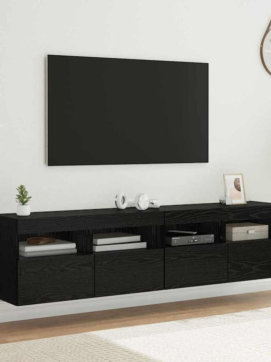 Living Room TV Unit with Lighting Black Beech L80xW30xH40cm
