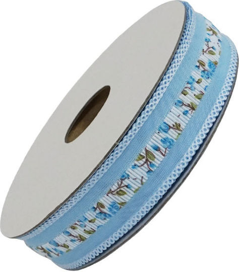Organza Ribbon Sky Gray Floral Width 2.5cm Length 25yd