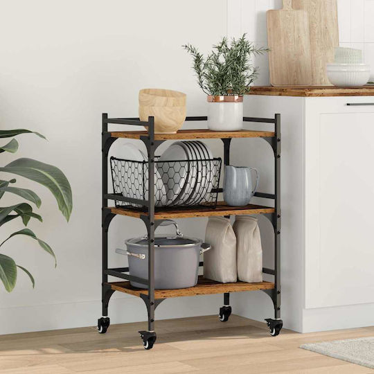 vidaXL Τρόλεϊ Κουζίνας Ξύλινο 3 Θέσεων Καφέ 50x35x75.5cm