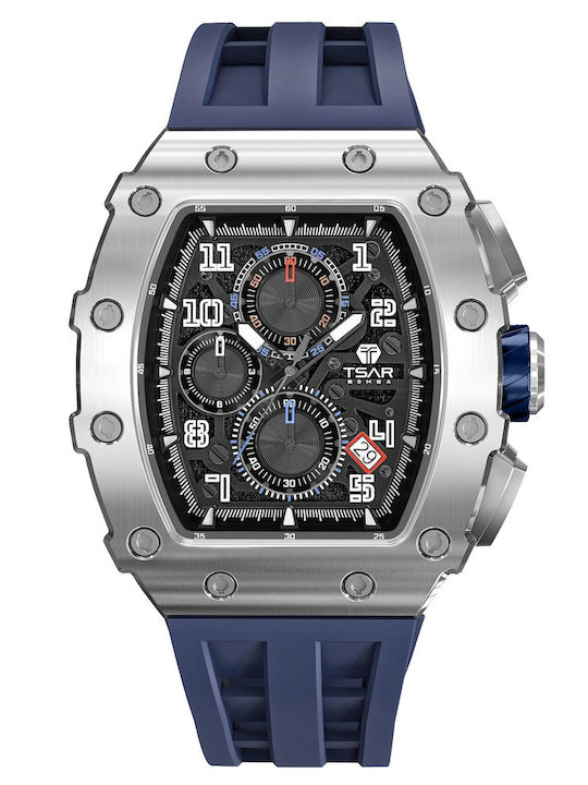Tsar Bomba Herrenuhr 44mm Chronograph Batterie mit Blau Metallarmband