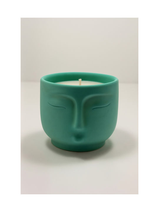 Handmade Aromatic Soy Candle Jar Embossed Face Design Green 8x9cm 500g