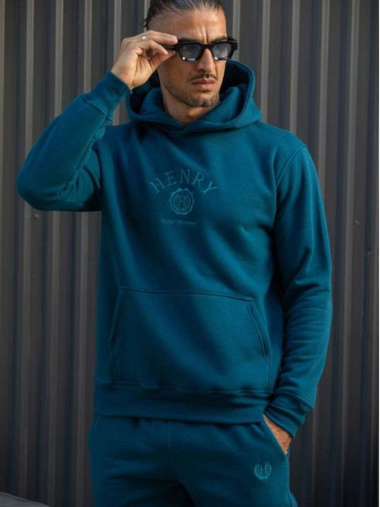 Henry Clothing Φούτερ με Κουκούλα Petrol
