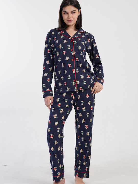 Vienetta Secret Winter Women's Pyjama Set Blue Marine