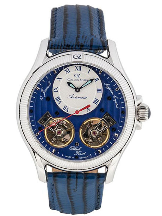Carl Von Zeyten Men's Watch 46mm Automatic with Blue Leather Strap