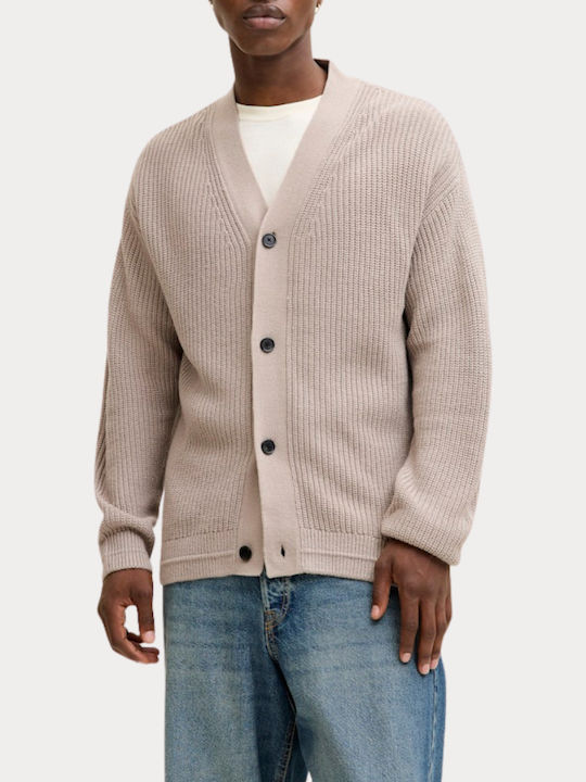 Men's Knitted Cardigan with Buttons Beige