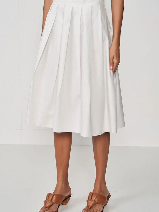 Colcci Denim Pleated Midi Skirt White