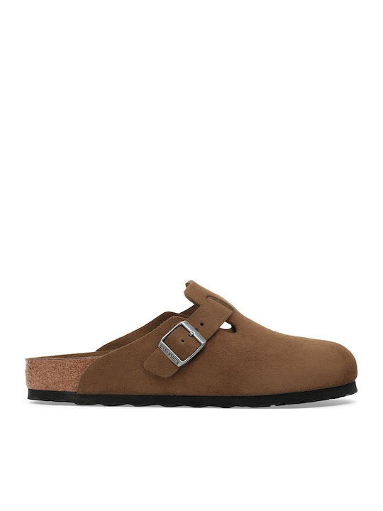 Birkenstock Δερμάτινες Χειμερινές Ανδρικές Παντόφλες Καφέ Narrow Fit