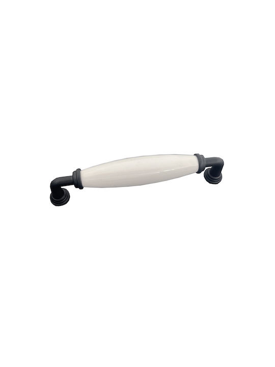 Deco Ceramica Knob Furniture made of Porcelain & Zamak Black With White Porcelain SN7012 1pcs