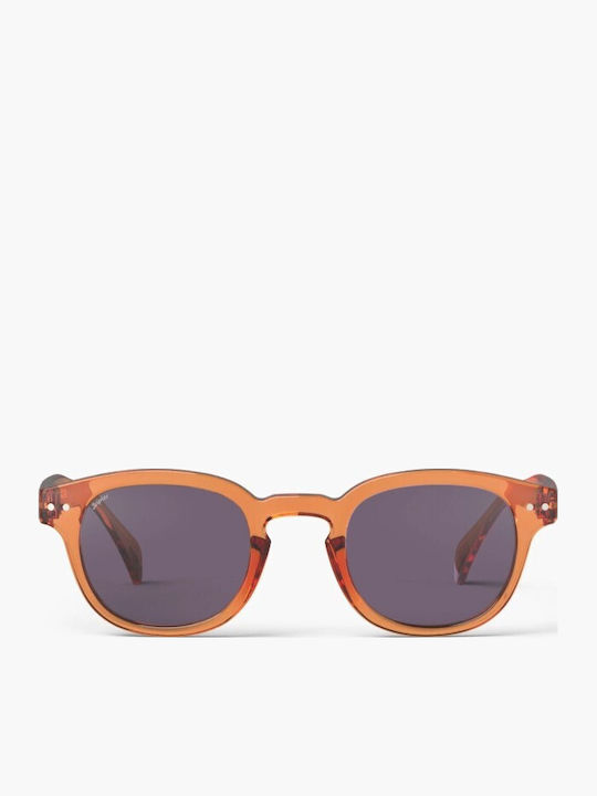 Sun C Unisex Sunglasses with Brown Plastic Frame and Gray Lens