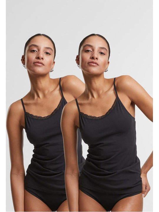 Women's T-Shirt with Spaghetti Strap Black 2Pack