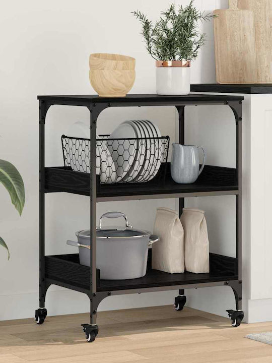 vidaXL Τρόλεϊ Κουζίνας Ξύλινο 3 Θέσεων Μαύρο 60x41x80.5cm