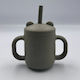 Pandaboo Παιδικό Ποτηράκι με Χερούλι και Καλαμάκι από Σιλικόνη Πράσινο