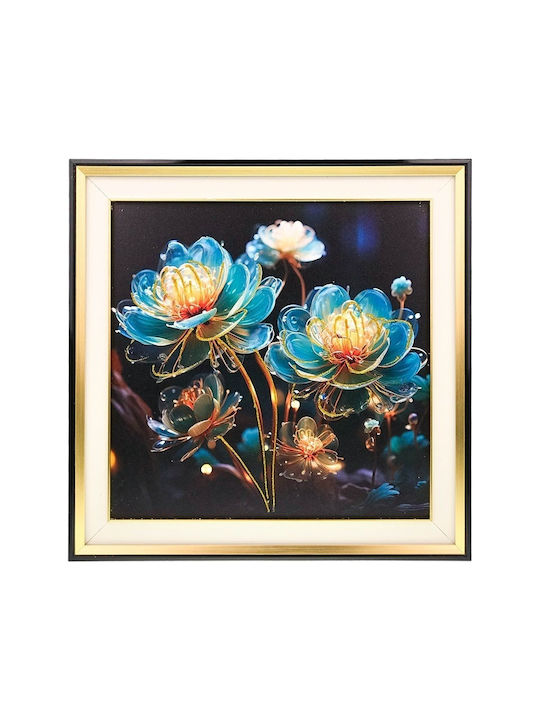 Decorative Painting Abstract Flowers In Plastic Frame 48x48 Cm