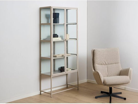 Sevferi 142 Dulap De Prezentare Pentru Sufragerie Din Lemn Și Metal Vitrină Cu Geamuri Gri 77x35x186cm 617458ACT