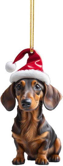 Christmas Tree Ornament Dog Dachshund Santa Hat & Tassel Size 8x4.5cm