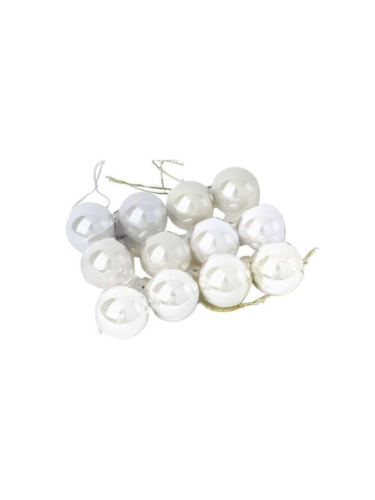 Hanging Ball Ornament Ornament White 8cm Set 12pcs
