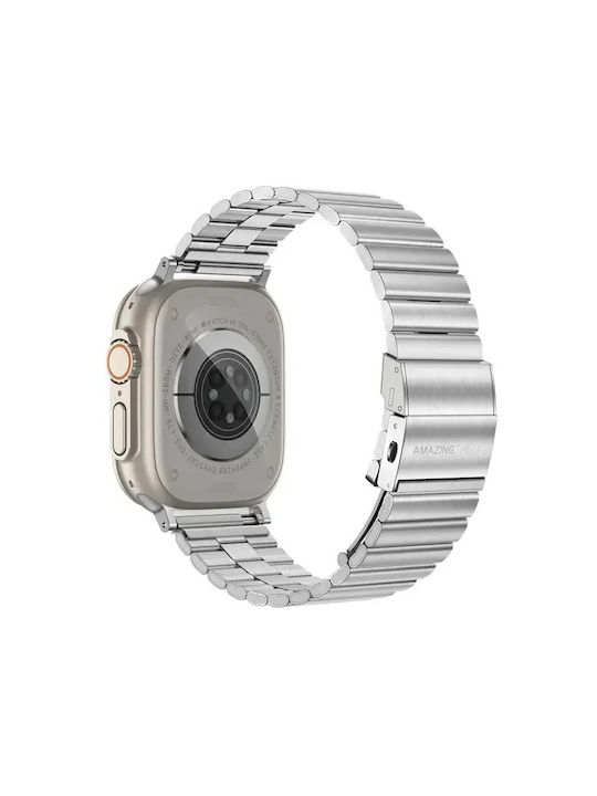 Wearable Strap Amazingthing Metal Titan Steel Silver Apple Watch 44 45 46 49mm
