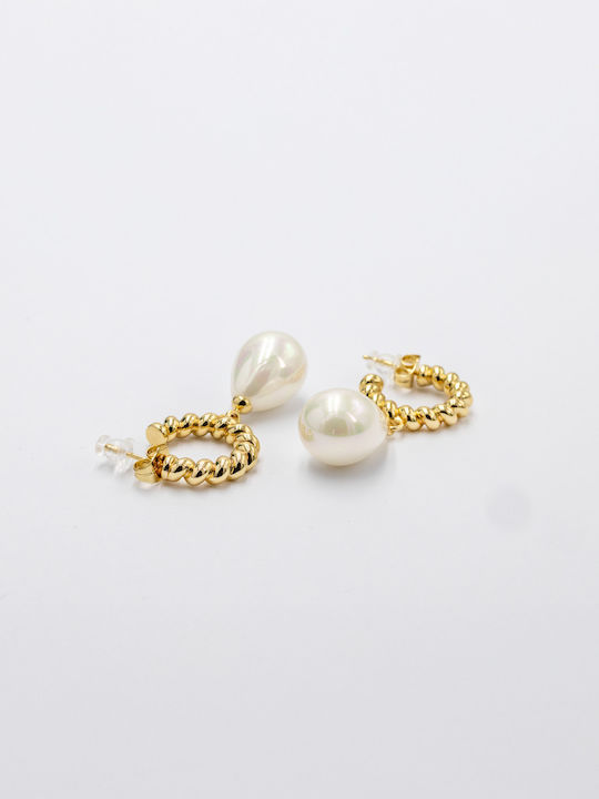 Chrysothemiss Women's Earrings Golden Pearl Drop White Bead Shell