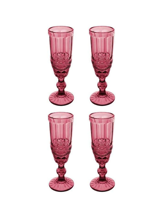 Ladelle Set Gläser Champagner aus Glas in Rosa Farbe Mit Stiel 165ml 4Stück