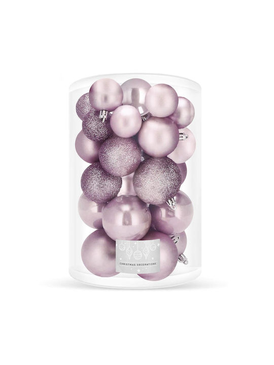 Christmas Ornament Set 30 Pieces 3 Designs 4 5 6cm Pink