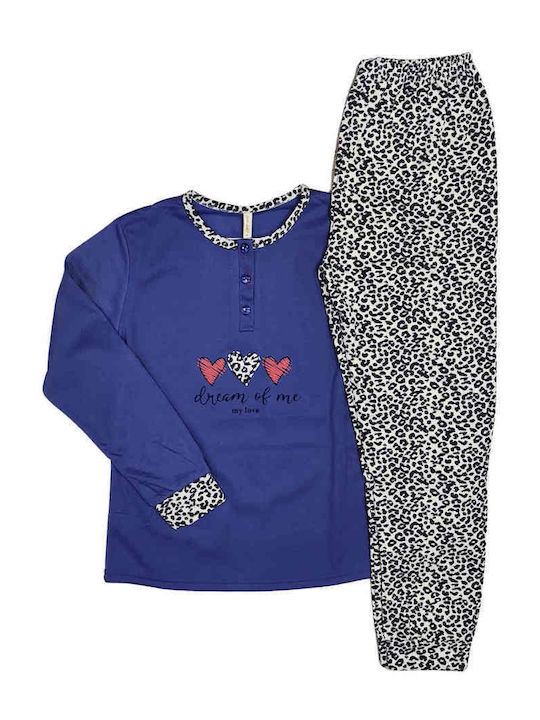 Lovelx Homewear Χειμερινό Γυναικείο Σετ Πιτζάμας Βαμβακερό Μπλε