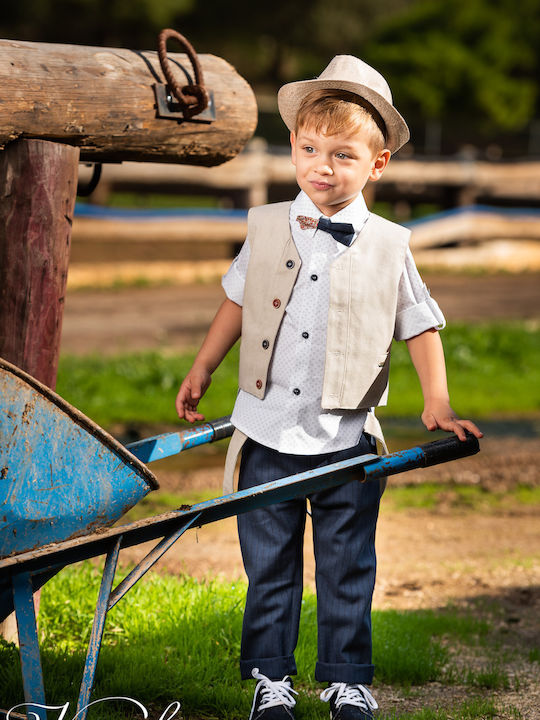 Baptism Suit Blue Beige Boy 3907 Vinteli Vn-3907