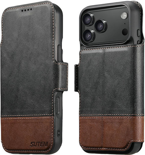 SUTENI Wallet Silicone / Leather Black (iPhone 17 Pro Max)