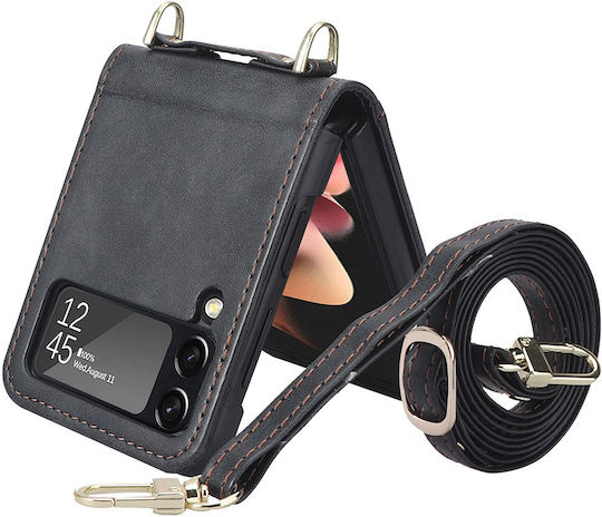 Erbord Umschlag Rückseite Leder mit Band Schwarz (Galaxy Z Flip3 5G)